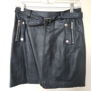 Topshop Black Faux Leather Belted Mini Skirt UK6